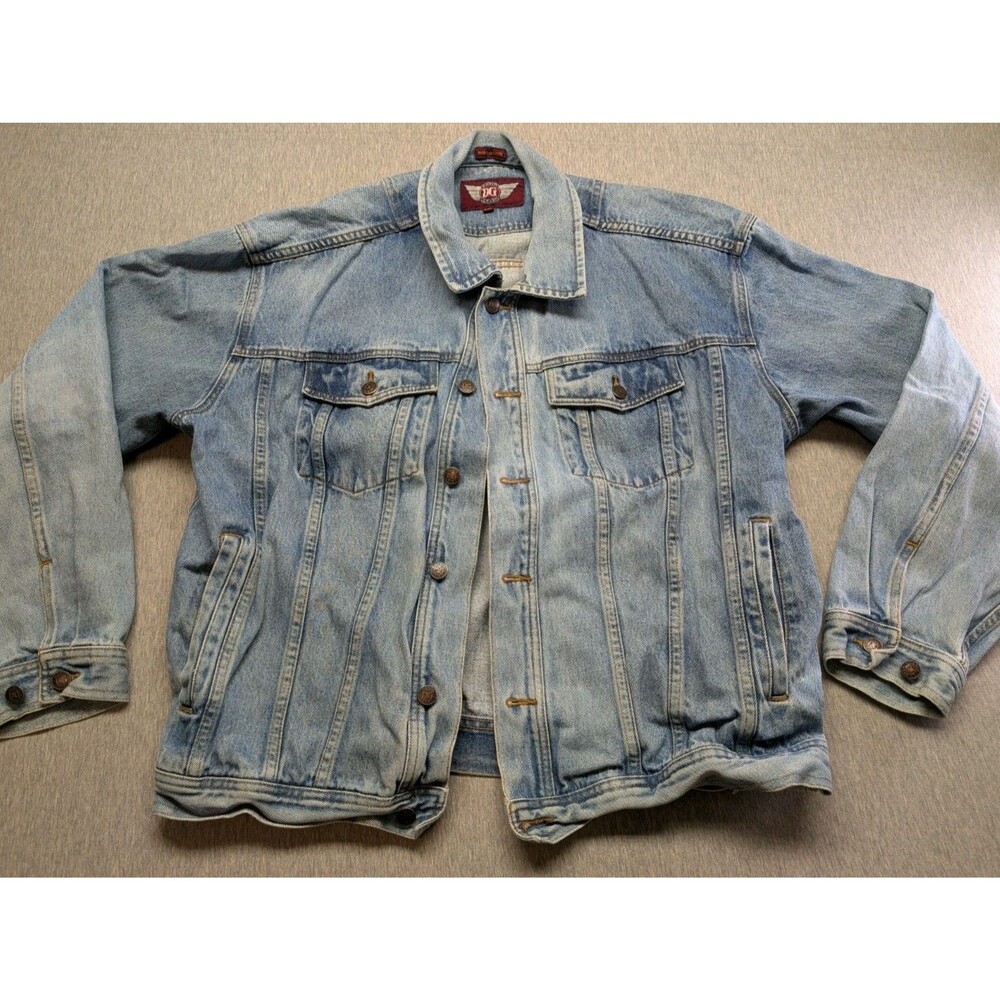 Vintage 90s DG Denim Gear Button Front Jean Trucker Jacket Mens Sz XXL Hong Kong
